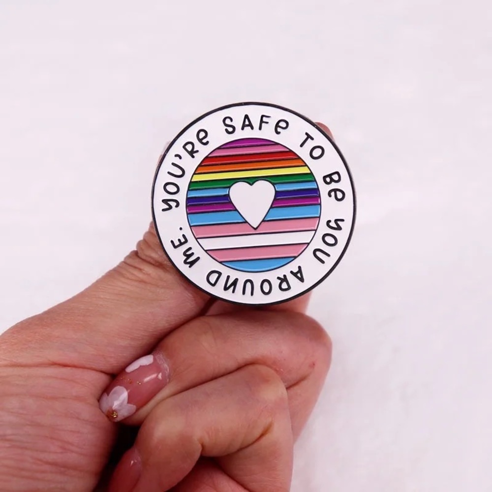1 LEFT‼️ XL LGBTQ+ Safety Enamel Pin Trans Acceptance Anti Stigma Trauma Badge